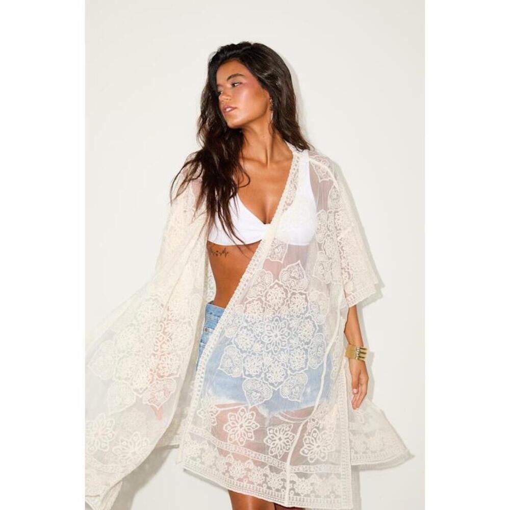 Lulus Suhani Ivory Embroidered Shawl Swim Cover-up White - Size One Size